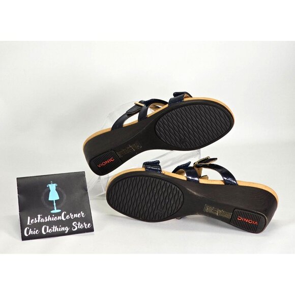 Vionic Women's Radia Blue Patent Leather Croc Print Wedge Sandals Size 9 2128 - Picture 7 of 15